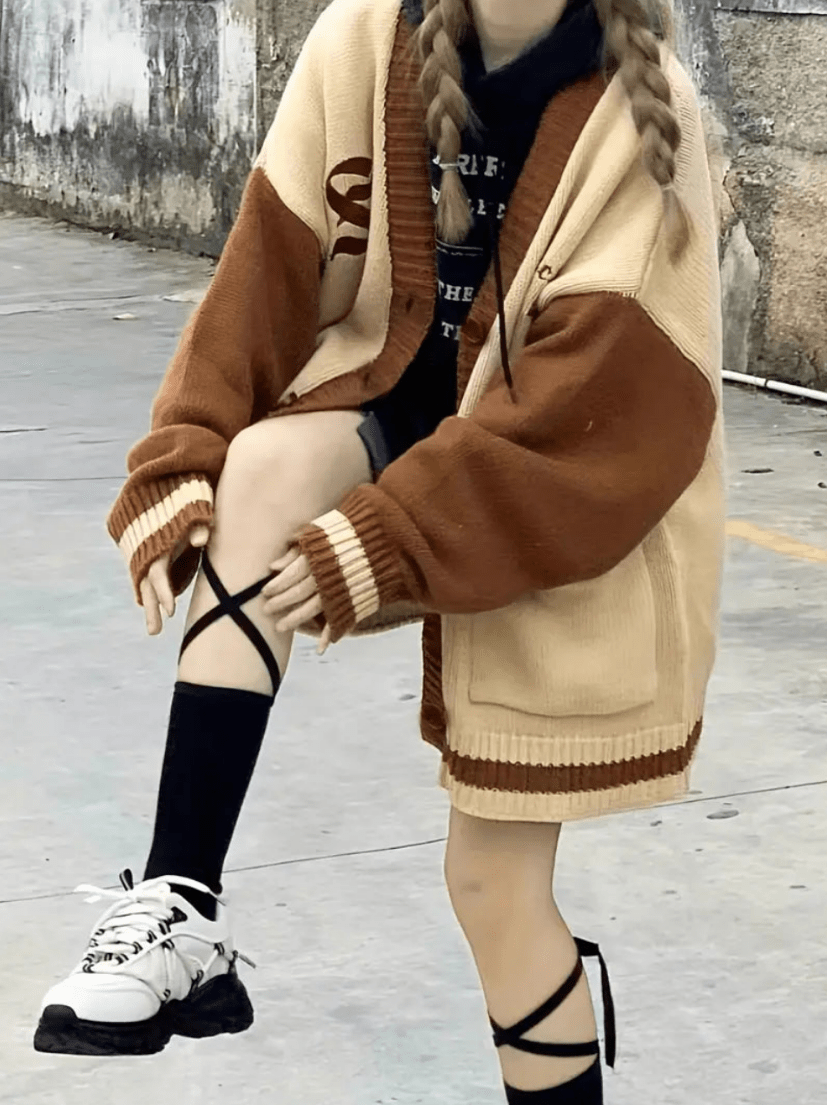 Levoire | Sweatshirt Femme Cardigan Brodé À Bloc De Couleurs Avec Épaules Baisées Tendance Et Confortable