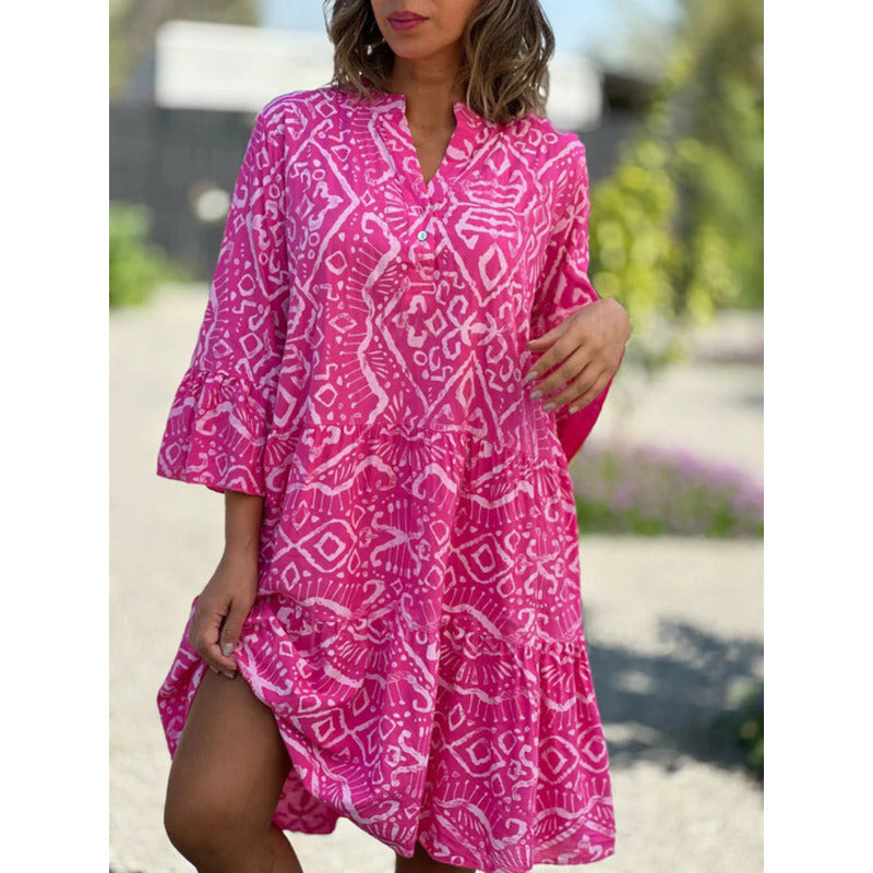 Levoire | Robe Décontractée À Imprimé Col En V Rosa