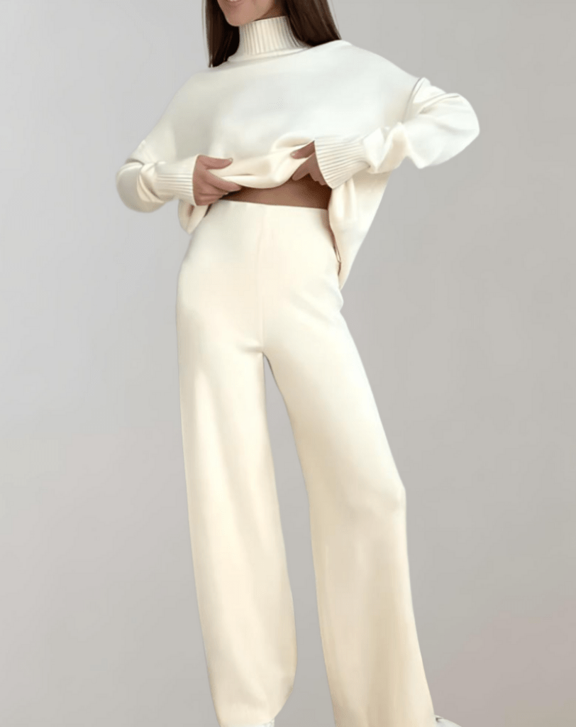 Levoire | Ensemble 2 Pièces Femme Pull Col Châle Pantalon Blanc