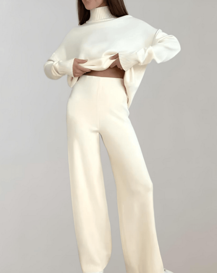 Levoire | Ensemble 2 Pièces Femme Pull Col Châle Pantalon Blanc