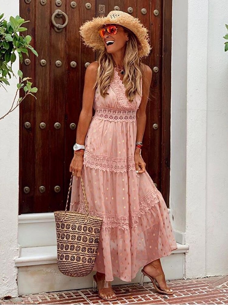 Levoire | Robe Maxi Boho Chic Rosa