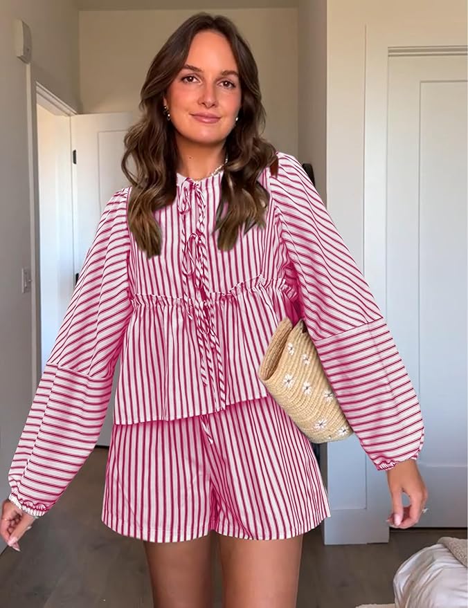 Levoire | Ensemble D'Été À Motifs Avec Manches Bouffantes Rosa