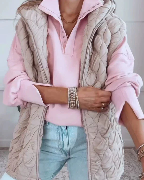Levoire | Gilet Sans Manches Simple Avec Fermeture Éclair Et Capuche Khaki