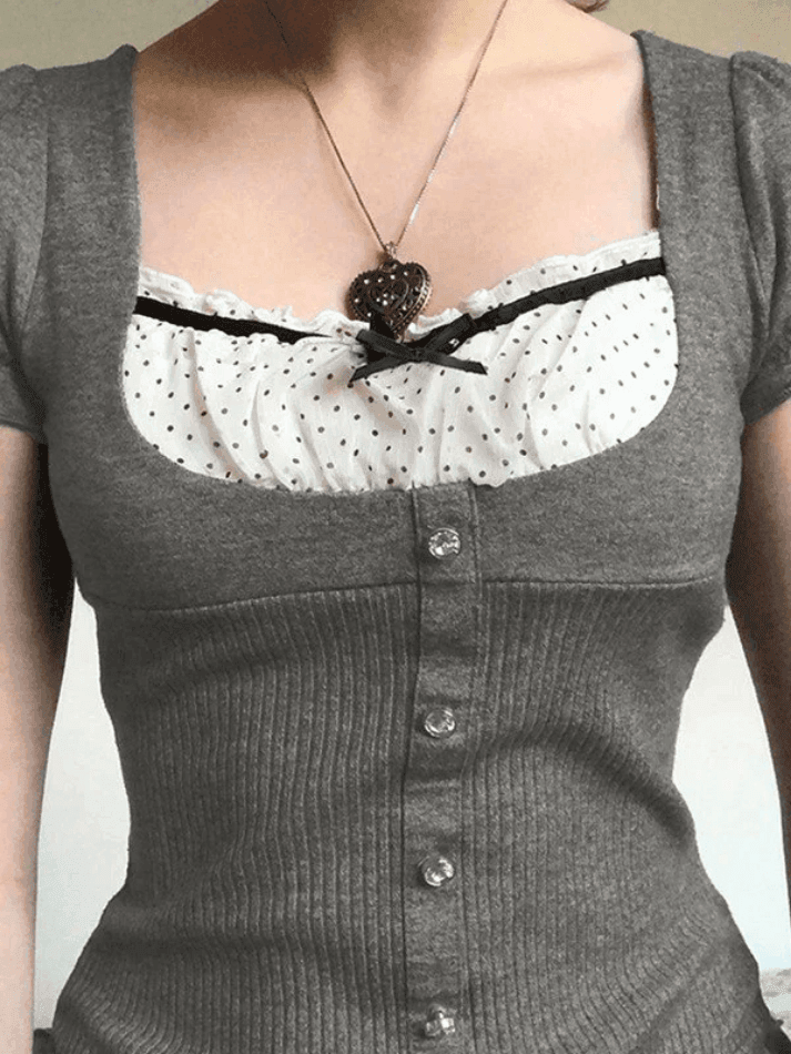 Levoire | Haut À Volants Avec Boutons Gris