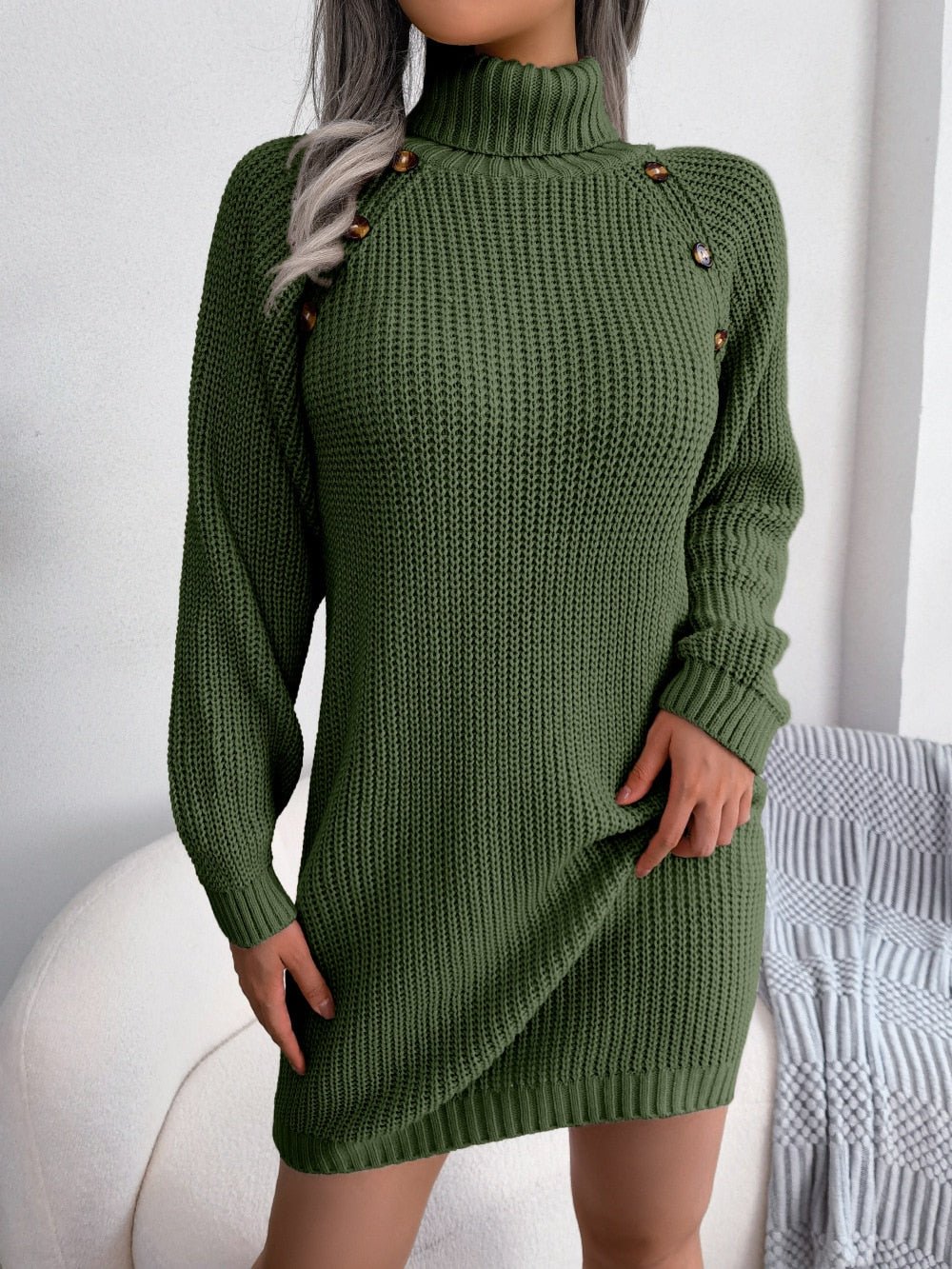 Levoire | Pull Roulant Long Confortable Avec Boutons Vert
