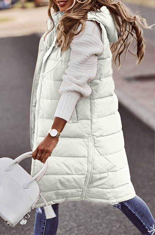 Manteau sans manches pour femmes en longueur longue Blanc