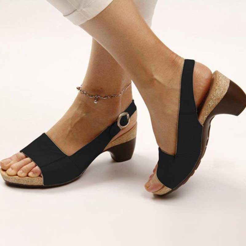 Levoire | Sandales Orthopédiques À Talon Compensé Pour Femmes Noir