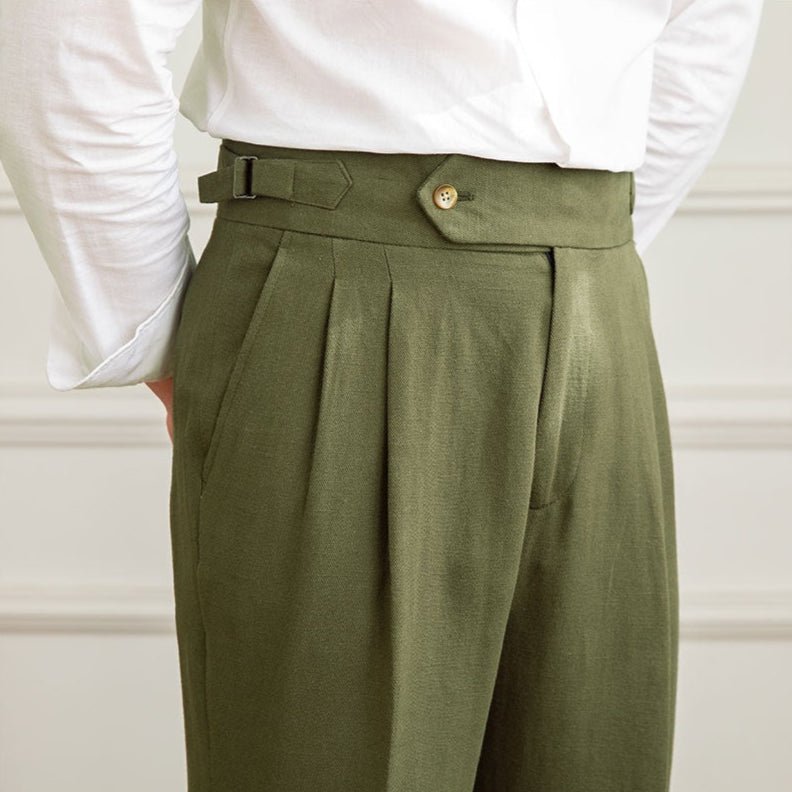 Levoire | Pantalon En Lin Couleur Naturelle Pour Des Looks Décontractés Vert olive