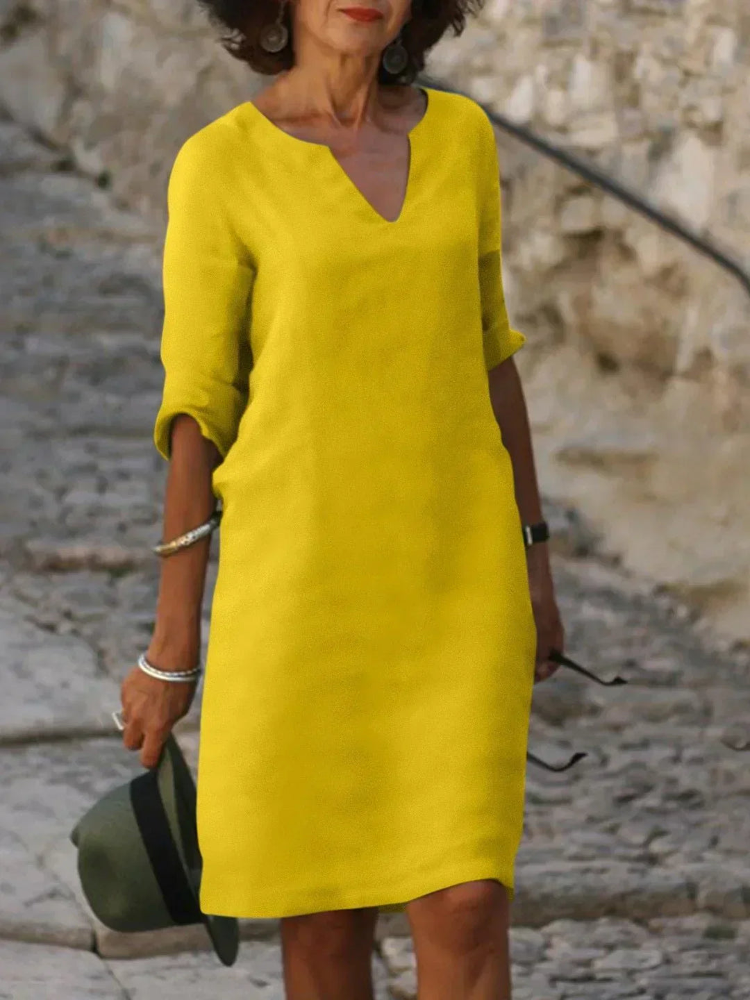 Levoire | Robe V-Cou Élégante Pour Toutes Les Occasions Jaune