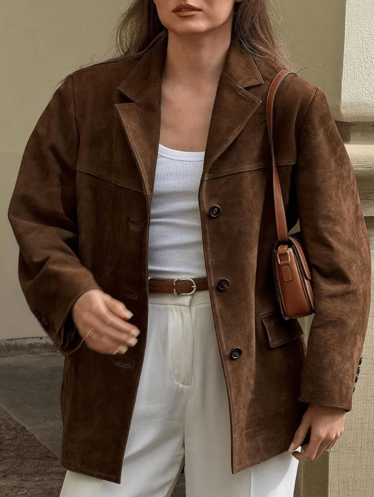 Levoire | Blazer en cuir suédé marron doux et confortable L