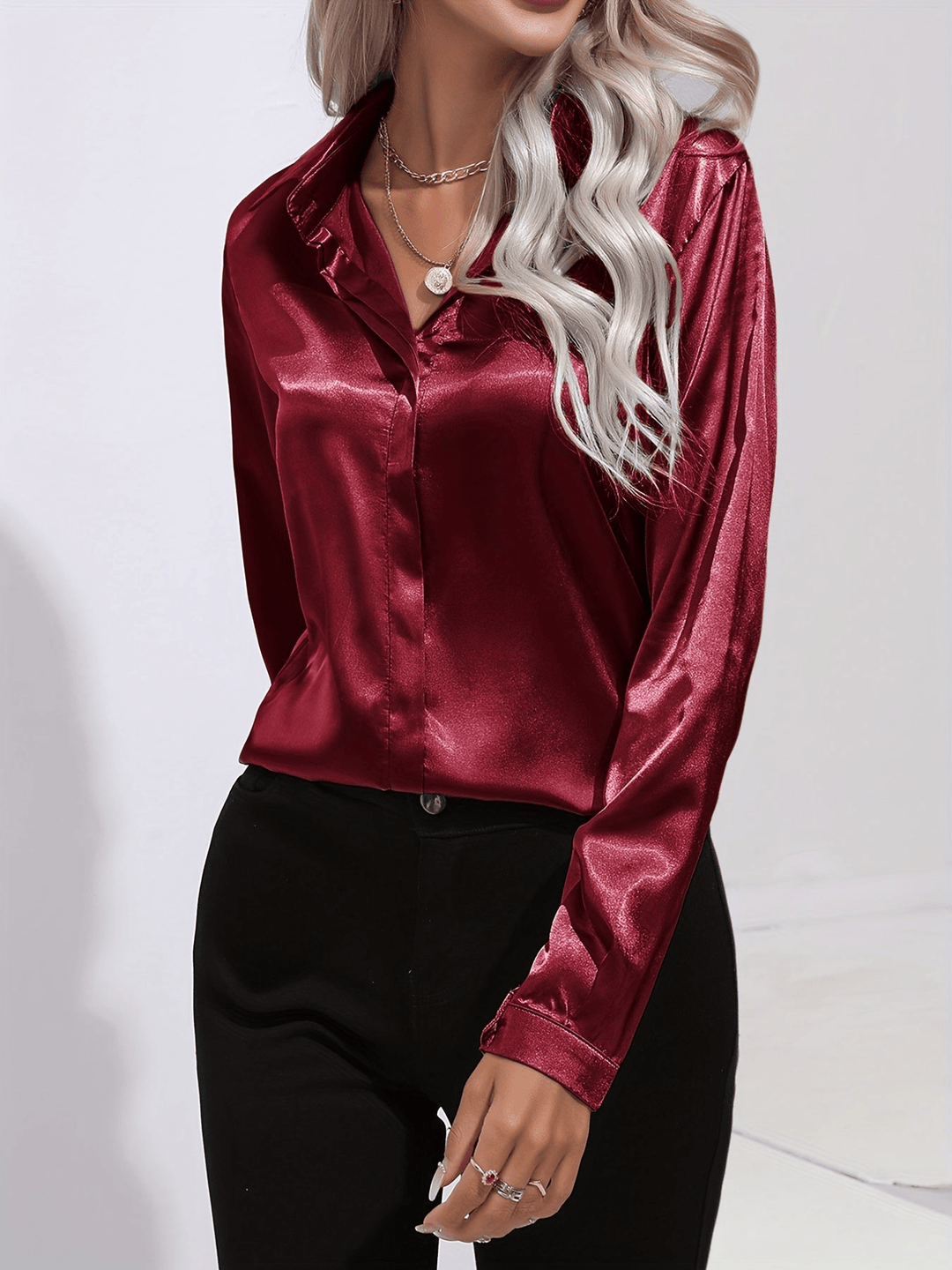 Levoire | Élégante blouse en satin pour femmes Rouge foncé