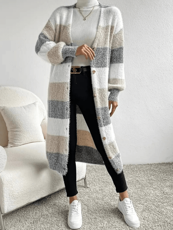 Levoire | Pull chaud pour femmes gilet rayé avec boutons confortable et stylé