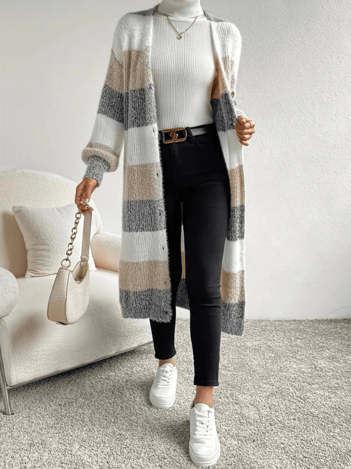 Levoire | Pull chaud pour femmes gilet rayé avec boutons confortable et stylé L