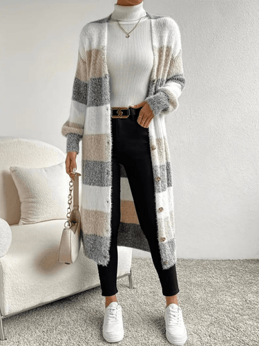 Levoire | Pull chaud pour femmes gilet rayé avec boutons confortable et stylé