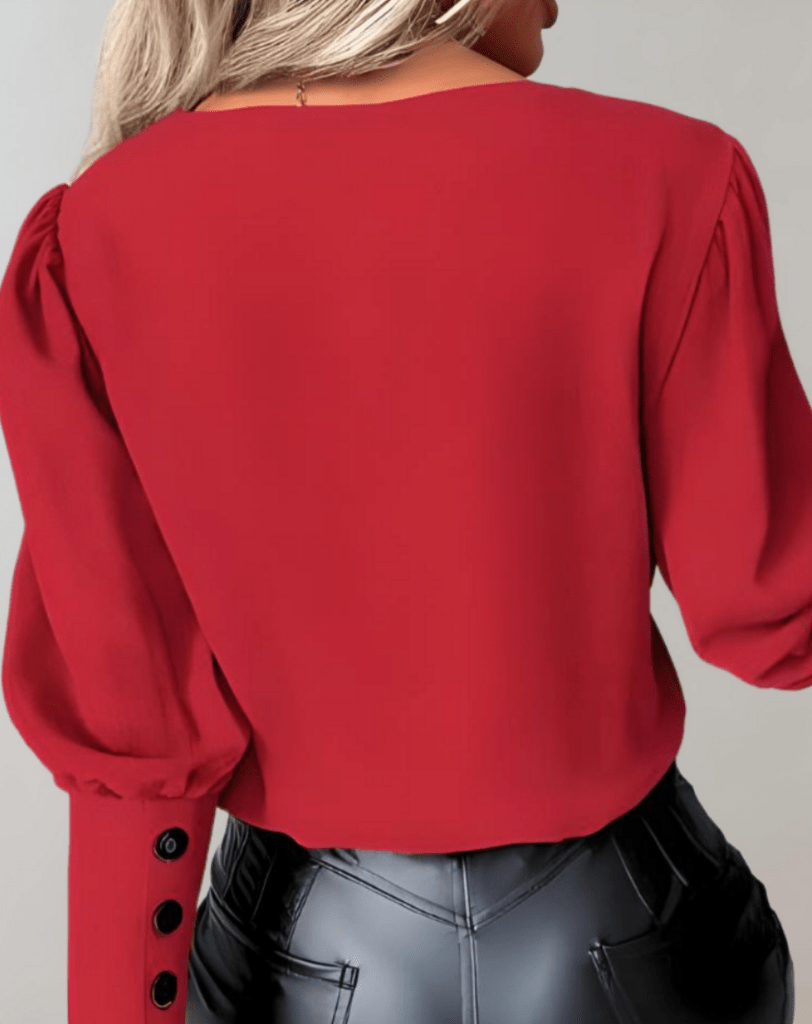 Levoire | Top Femme Col V Manches Longues Boutons Élégant