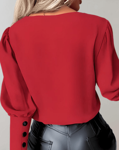 Levoire | Top Femme Col V Manches Longues Boutons Élégant