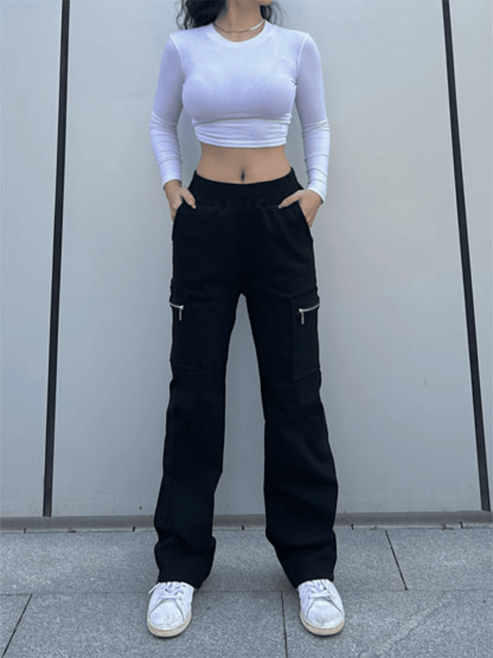 Levoire | Pantalon cargo femme à jambe droite Noir
