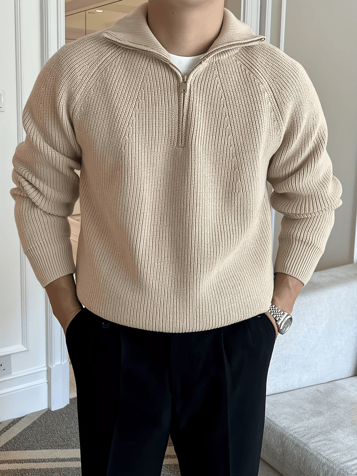 Levoire | Hommes Décontracté Haut Pull en Tricot à Demi-Zip Khaki