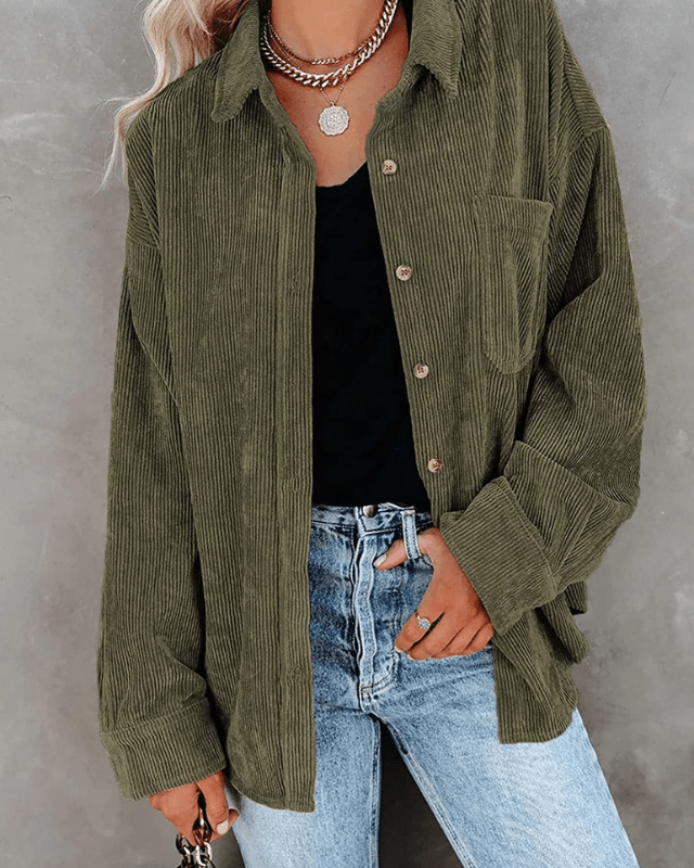 Levoire | Haut Femme Blouse en Velours Côtelé Confortable Style Intemporel en Teintes Modernes Vert olive