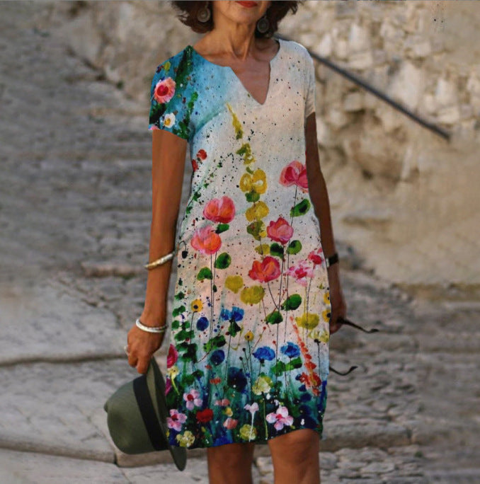Levoire | Robe D'Été Élégante À Décolleté En V Multicolore - Fleurs
