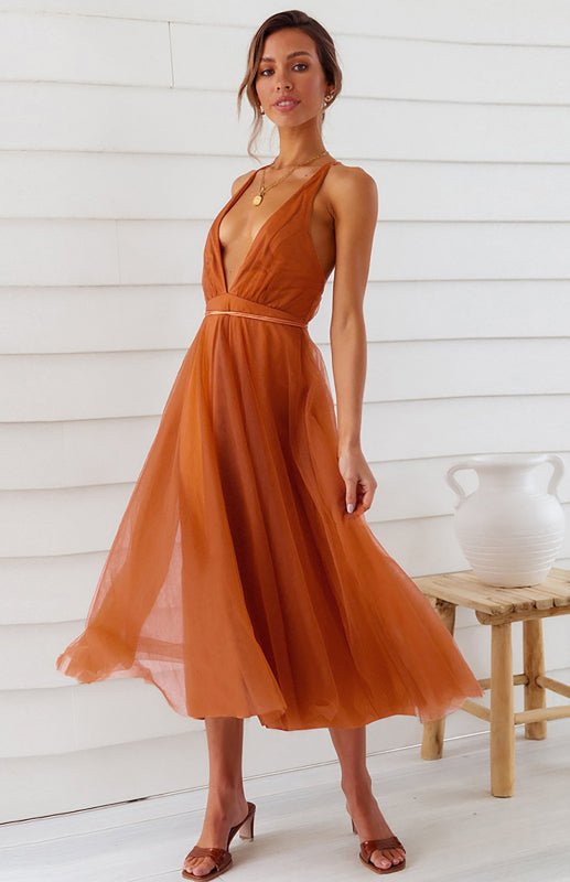 Levoire | Sexy Profond V dos nu-pas Snag Mesh Puff Robe