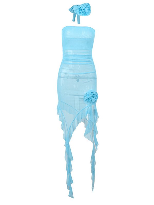 Levoire | Sexy Mesh transparent fleur tube top robe