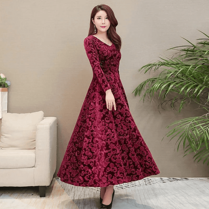 Levoire | Robe en velours élégante Robe formelle pour femme Rouge foncé