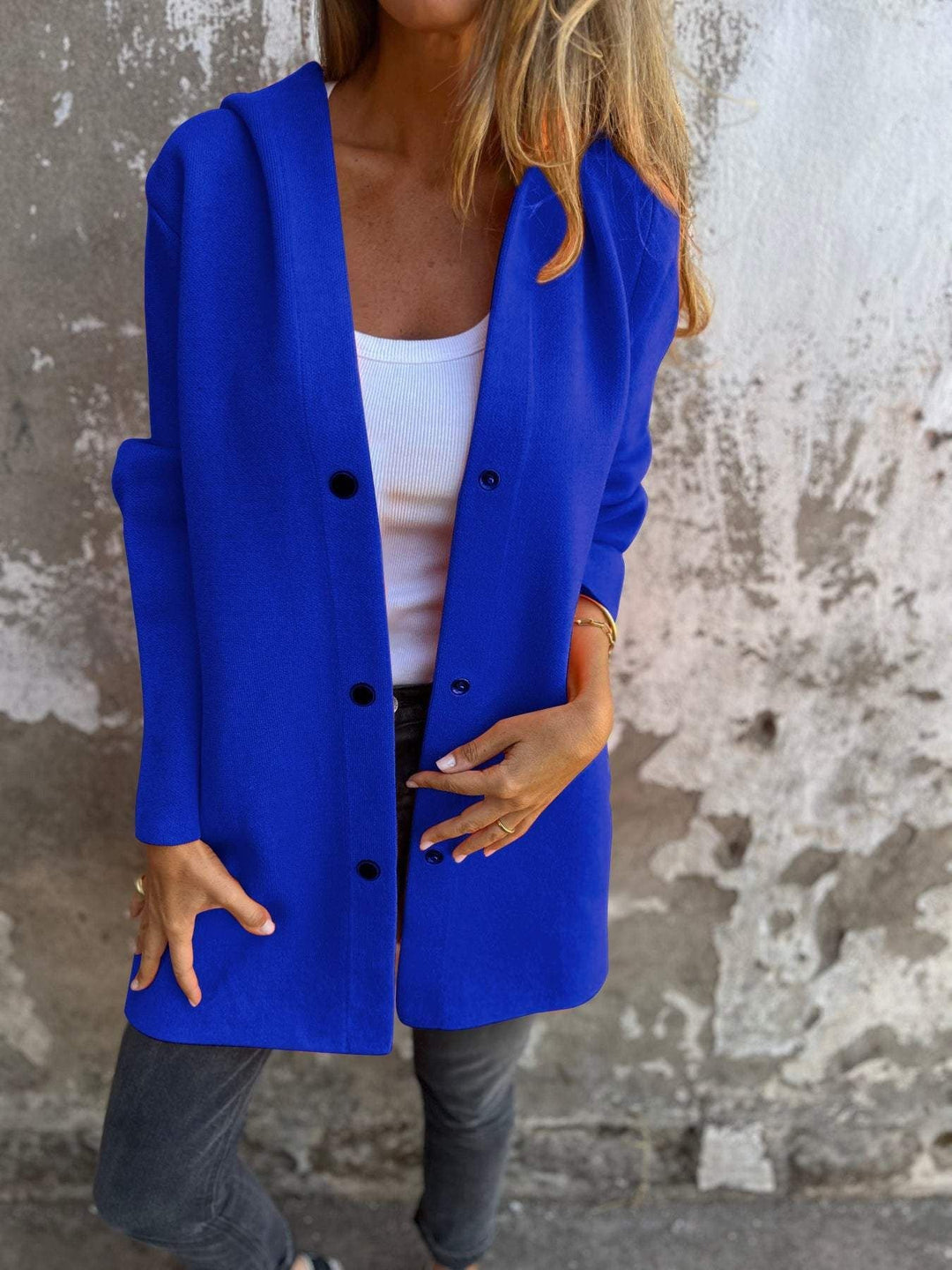 Levoire | Veste À Capuche En Tricot Avec Boutonnière Bleu