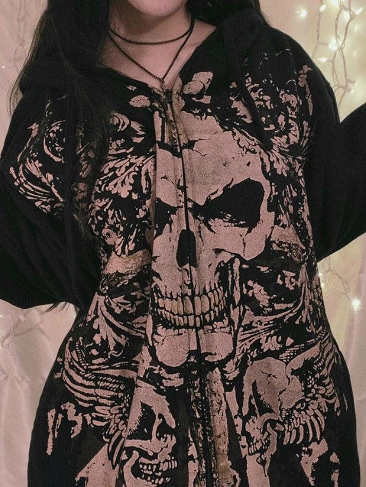 Levoire | Imprimé Crâne Zipup Grande Taille Sweat À Capuche