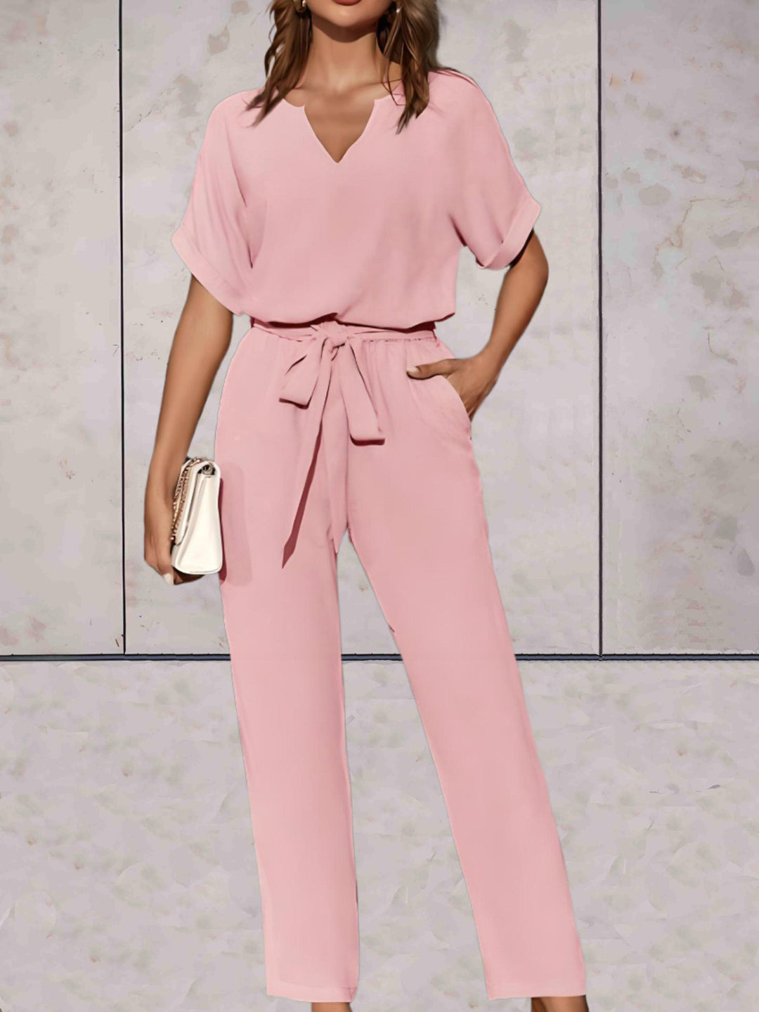 Levoire | Ensemble Sobre Élégant Ceinturé Rose foncé