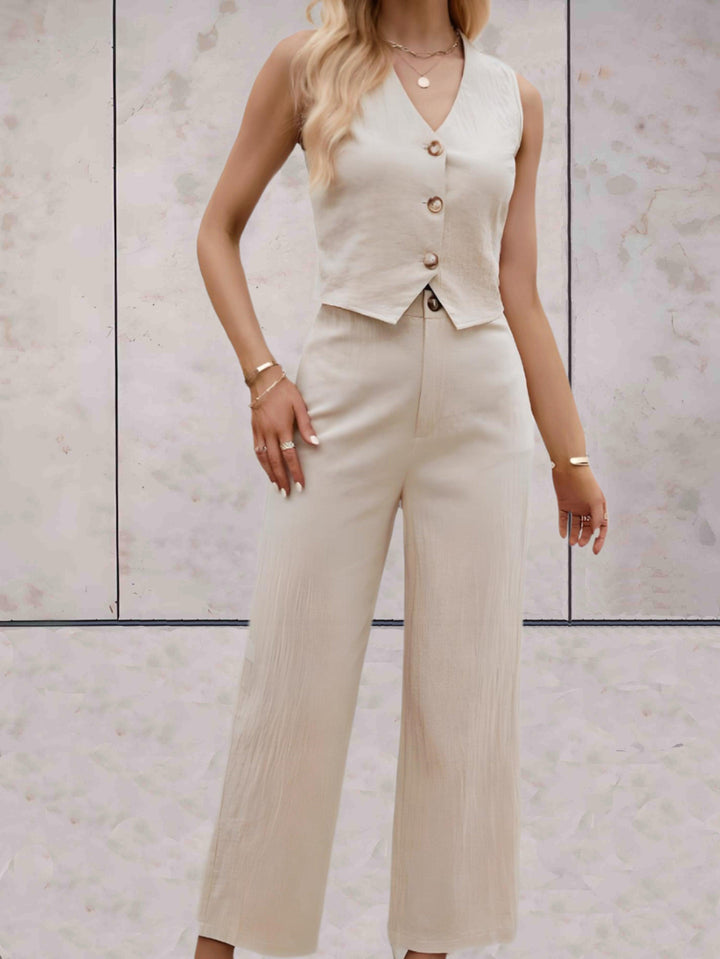 Levoire | Ensemble Sans Bretelles Haut Et Pantalon Ample Beige