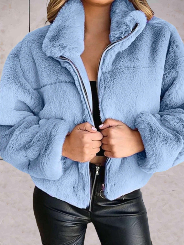 Levoire | Veste En Fausse Fourrure Avec Fermeture Eclair, Cosy Et Tendance Bleu