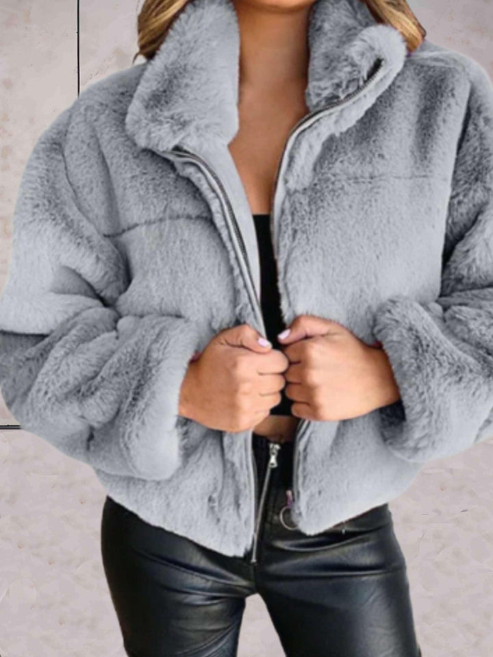 Levoire | Veste En Fausse Fourrure Avec Fermeture Eclair, Cosy Et Tendance Gris