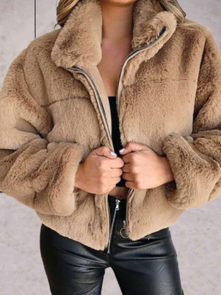 Levoire | Veste En Fausse Fourrure Avec Fermeture Eclair, Cosy Et Tendance Kaki