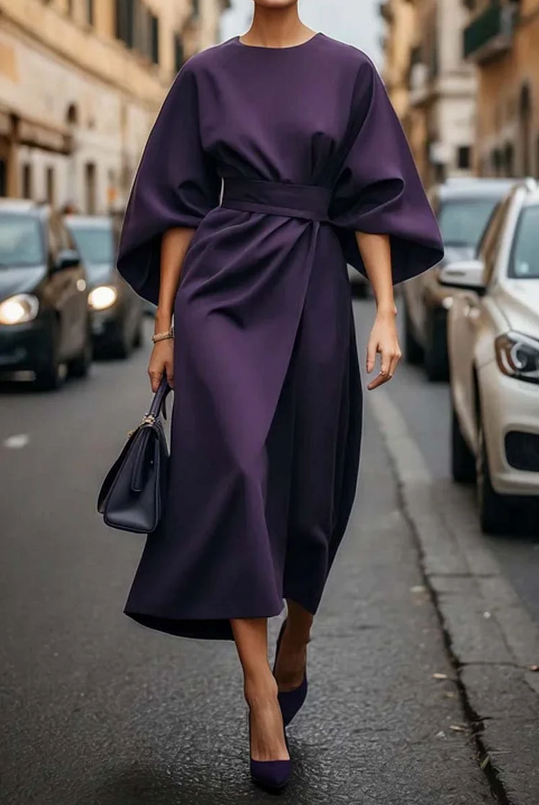Levoire | Robe Élégante Pour Femmes Avec Des Manches Larges Intemporelle, Ajustée Et Idéale Pour Des Occasions Spéciales Viola