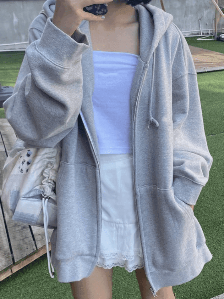 Levoire | Sweat À Capuche Zippé En Polaire Uni Gris