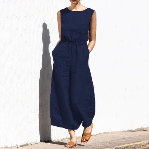 Levoire | Combinaison pantalon unie pour femmes avec taille haute, sans manches, mode, décontractée, jumpsuit ample