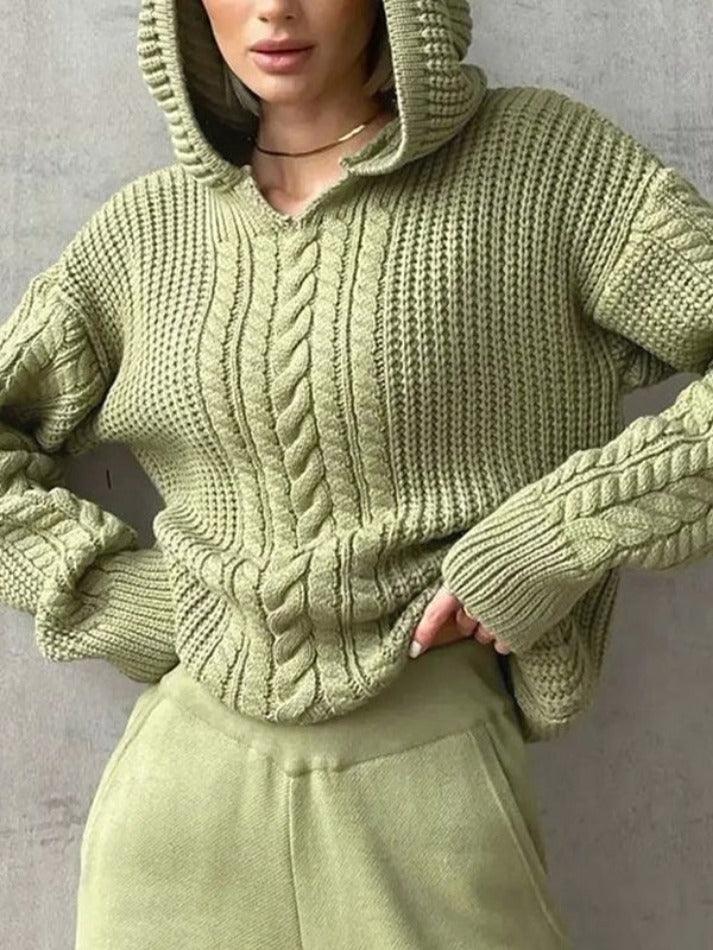 Levoire | Sweat À Capuche Uni Avec Tricot En Câble Vert