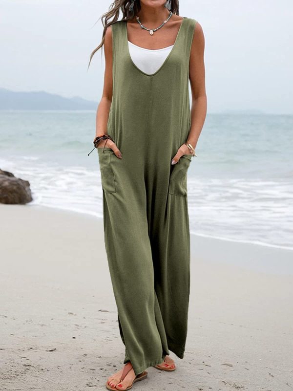 Levoire | Robe patchbag unicolore à col en V salopette avec pantalons larges Vert