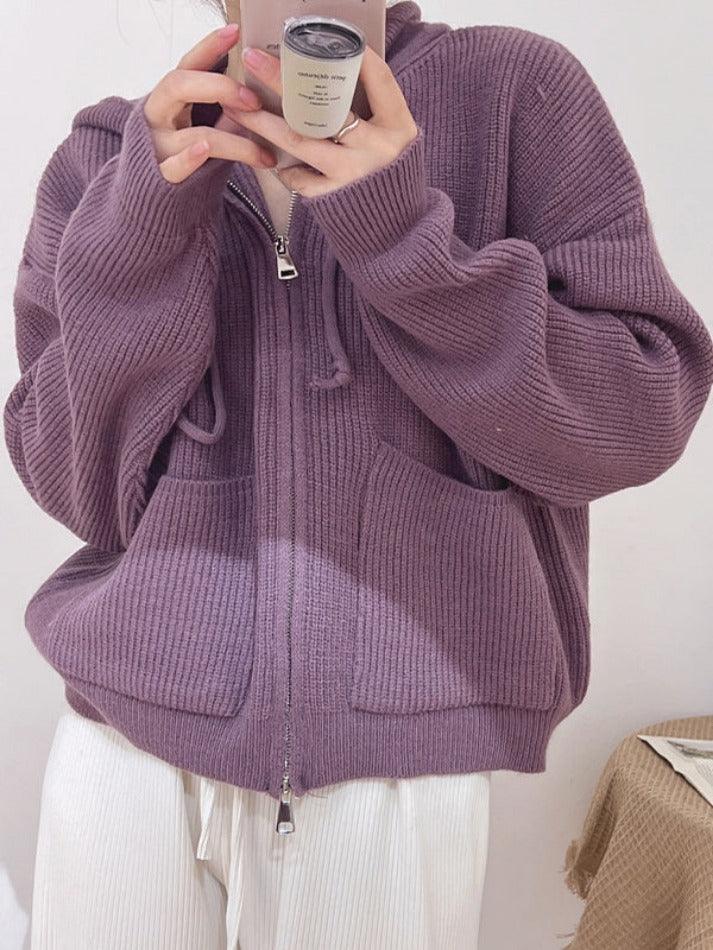 Levoire | Veste À Capuche En Tricot À Double Fermeture Éclair Classique Lilas UNE TAILLE