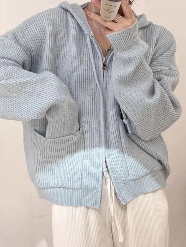 Levoire | Veste À Capuche En Tricot À Double Fermeture Éclair Classique
