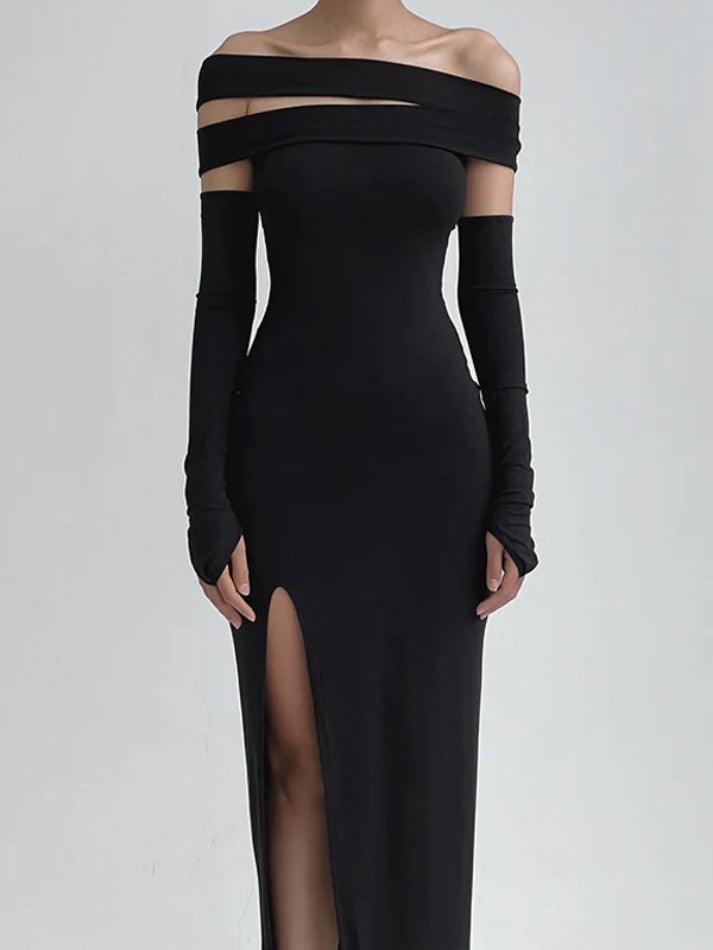 Levoire | Robe Maxi Bustier À Fente Haute Design Multi Portée Noir
