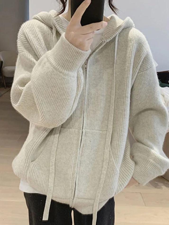Levoire | Veste À Capuche En Tricot À Fermeture Éclair Classique