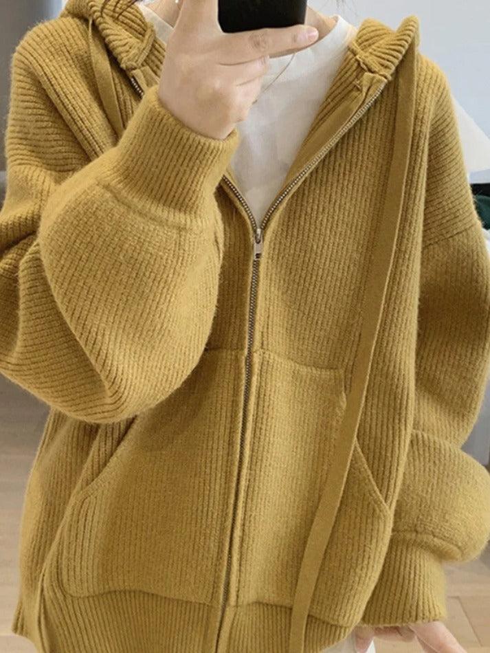 Levoire | Veste À Capuche En Tricot À Fermeture Éclair Classique Jaune UNE TAILLE