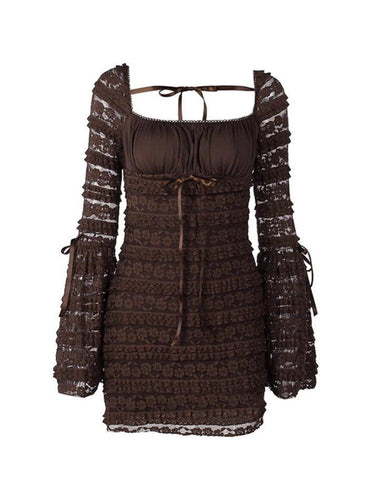 Levoire | Robe Mini À Encolure Carrée En Dentelle Superposée Simple