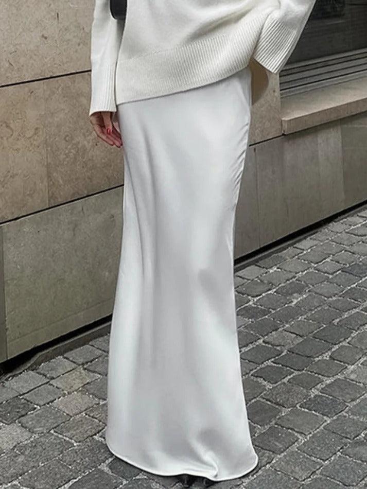Levoire | Jupe Maxi Sirène En Satin À Taille Haute Simple Blanc