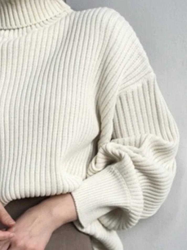 Levoire | Pull À Col Roulé Uni En Tricot Côtelé