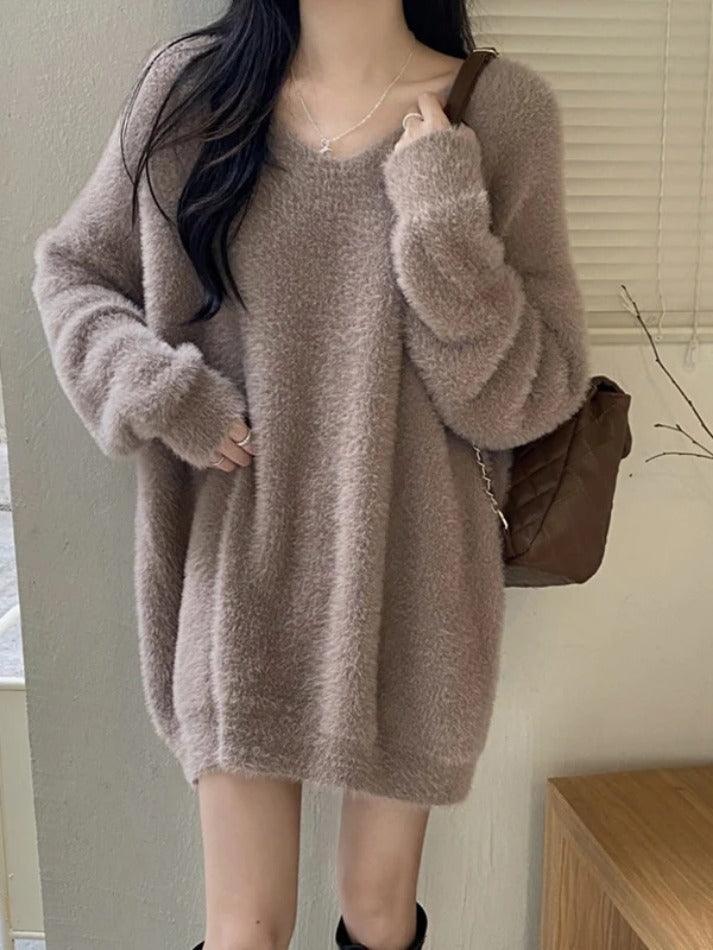 Levoire | Pull En Peluche À Encolure En V Unie Braun UNE TAILLE