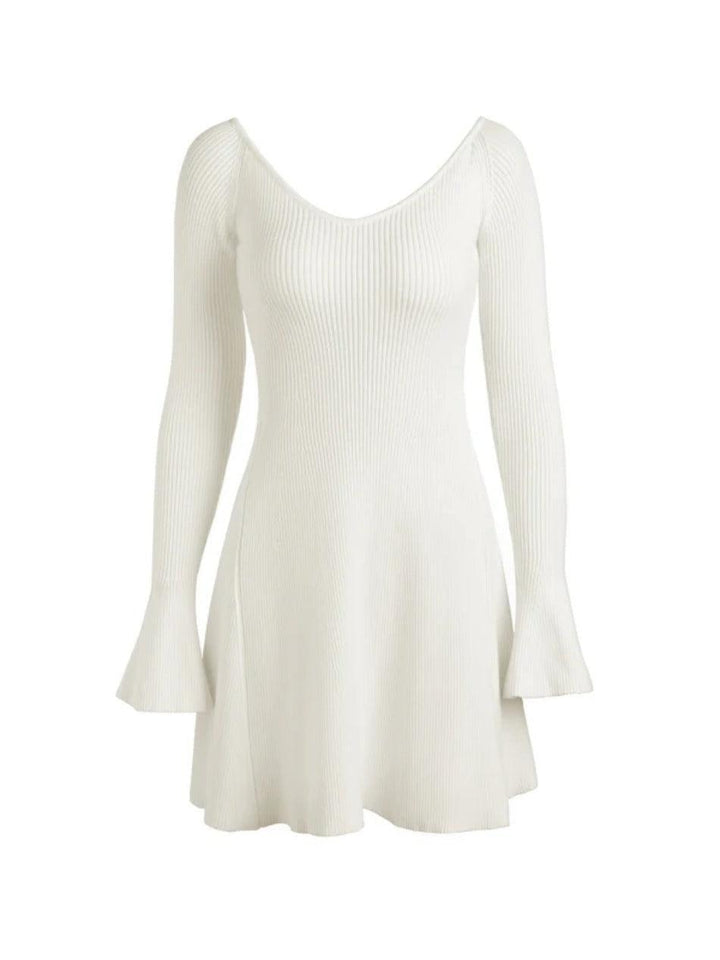 Levoire | Robe Mini En Tricot Côtelé À Encolure En V Unie