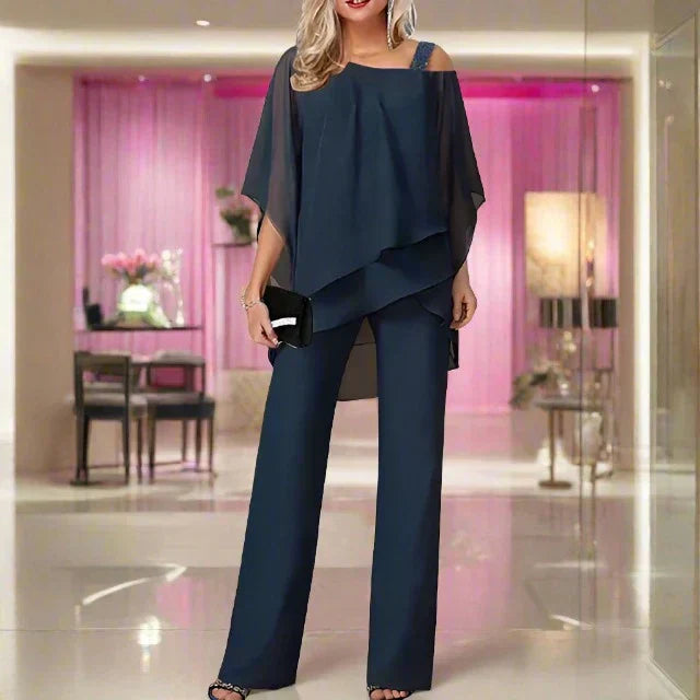 Levoire | Ensemble En Chiffon De Luxe Pour Femmes Ensemble Élégant Pour Soirées Festives Bleu marine